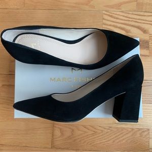 Black Suede Block Heel Pump by Marc Fischer Size 7